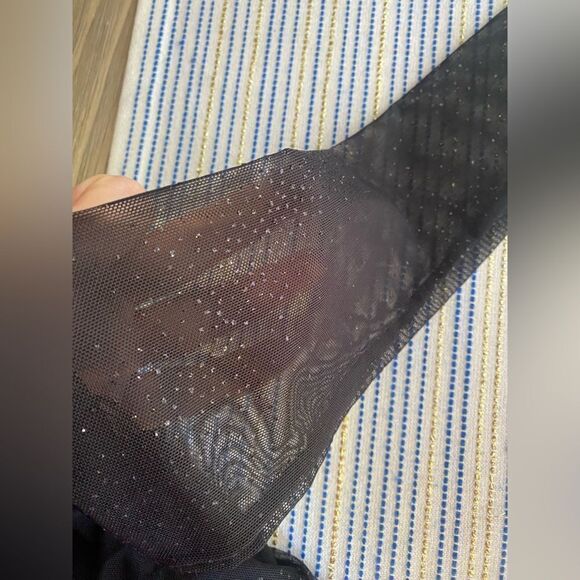 MNG By MANGO Dress Womens Size 6 Black Long Sleeve small Glitters Ruched Lined - Picture 7 of 14